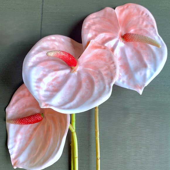 Gorgeous 3 Stems 22.5" Artificial Faux Multicolor Variegated Anthurium Flowers - Picture 11 of 16